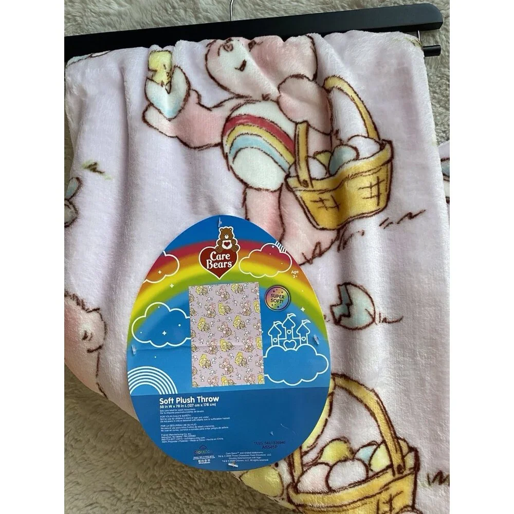 Care Bears Easter Eggs‎ Bunnies Chicks Throw Blanket 50”X 70” Cheer Bear NEW